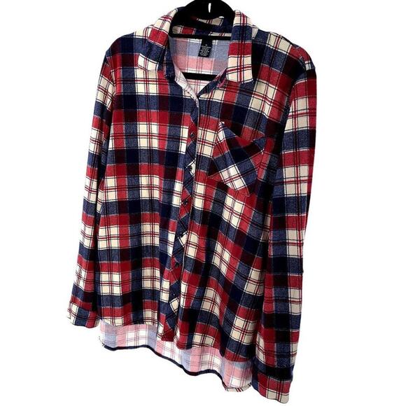 RUE21 Women's Long Sleeve Boyfriend‎ Style Red/Blue/White Plaid Shirt Sz XL - Picture 1 of 6